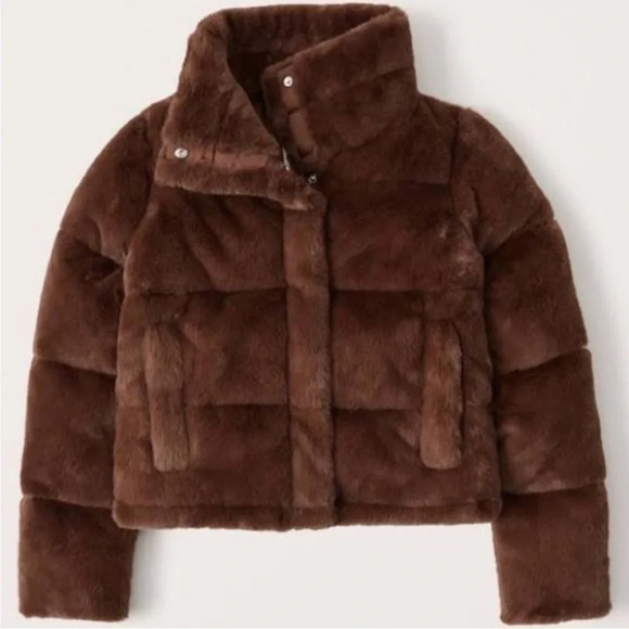 Abercrombie & Fitch Jackets & Blazers - Abercrombie & Fitch Brown Faux Fur Mini Puffer